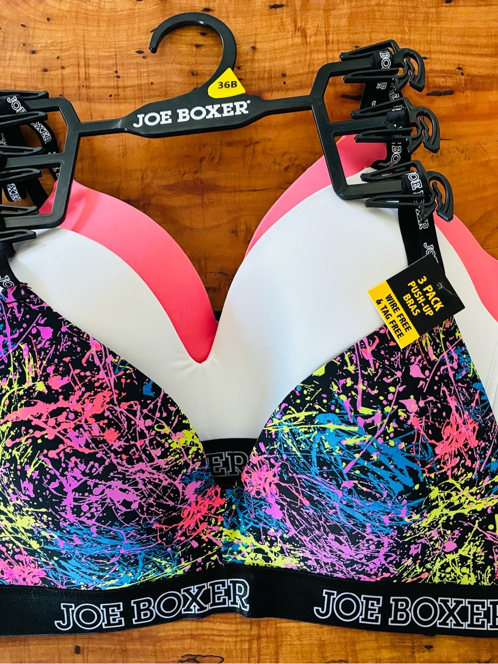 Joe Boxer Women's Pink & Multicolor Splash Wireless Push-Up Bra 36B